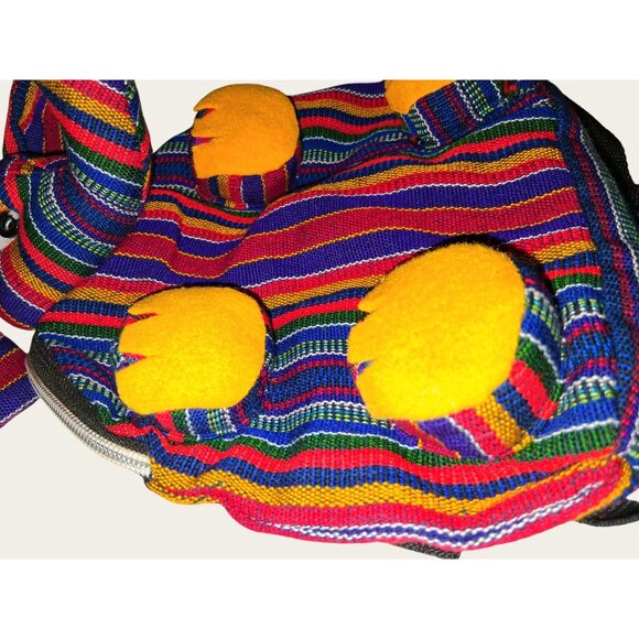 Childsize Handmade Elephant Backpack Woven Multicolor Stripes Yellow Paws - Picture 3 of 9